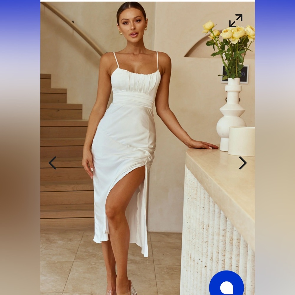 Selfie Leslie White Midi Dress with Spaghetti Straps